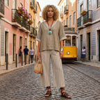 Clara - Fodera con tunica e borsa a strisce