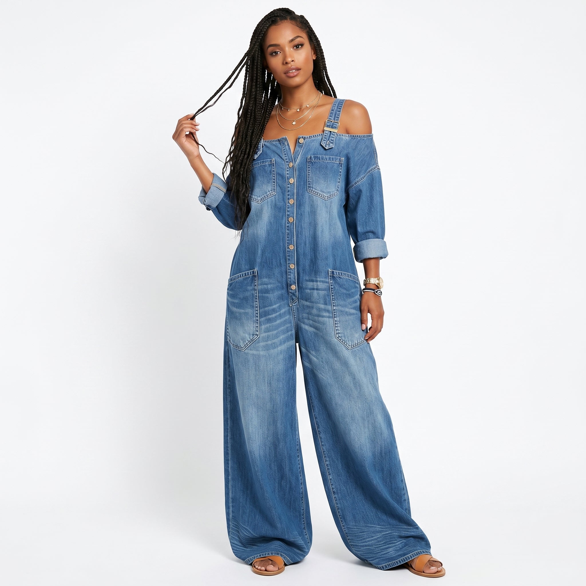 Joana - Tuta di jeans con gonna asimmetrica elegante