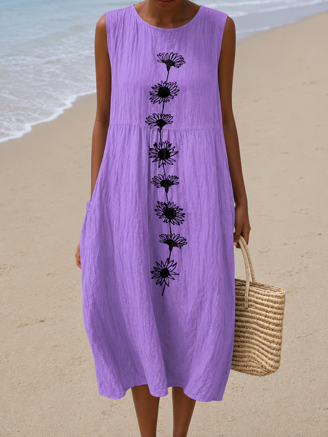 Raffaella | Abito Midi Fiori Viola