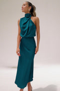 Flavia™ | Glamoureuze satijnen jurk met halter