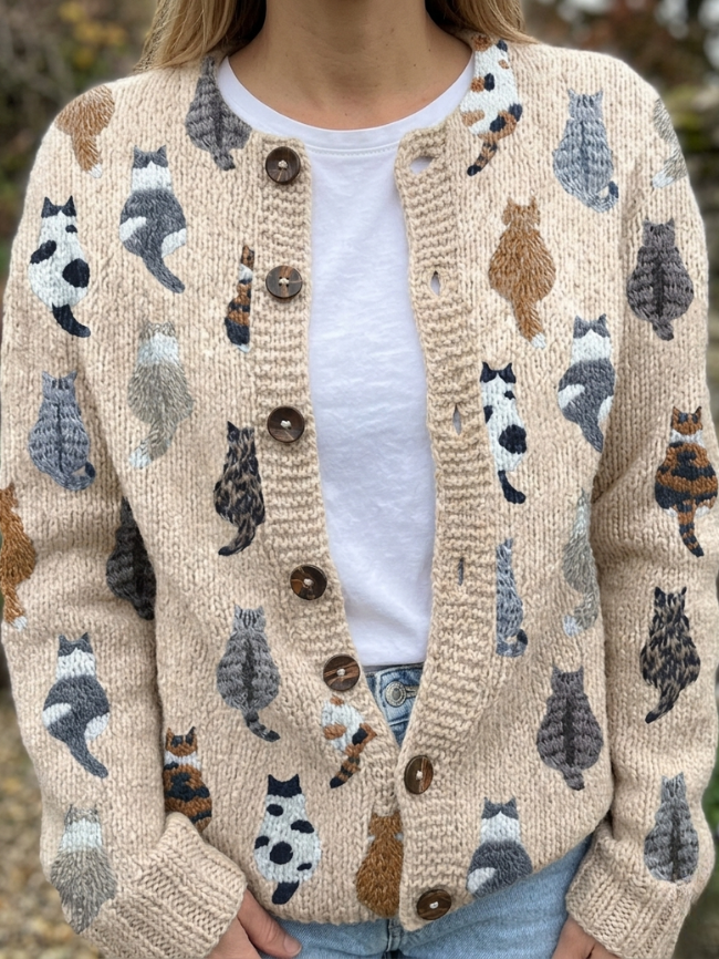 Carlotta | Cardigan Morbido con Stampa Gatti
