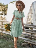Hailey™ - Ibiza Stijl Midi Jurk Met Wit En Groene Blokjes