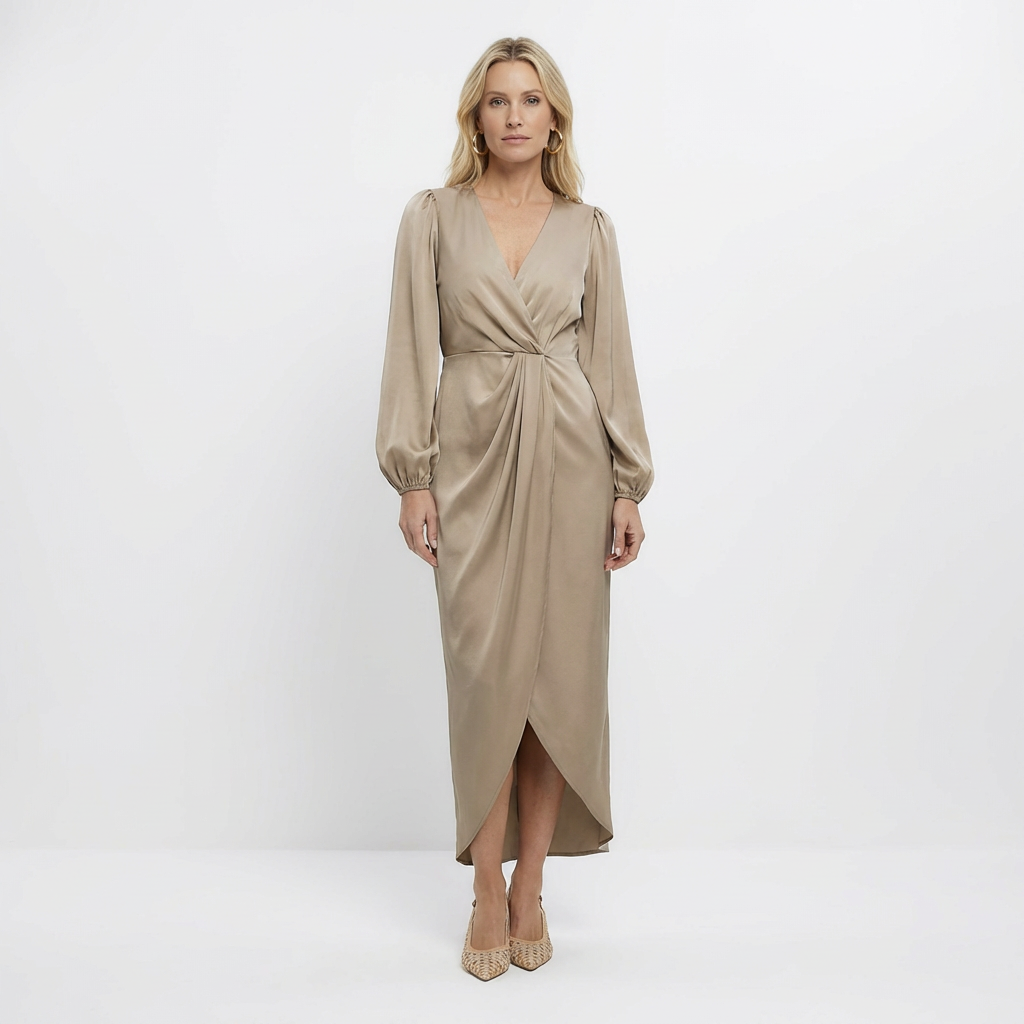 Lange maxi-jurk met gekruiste halslijn