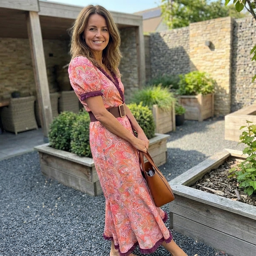 Elegante Roze Maxi Dress met Korte Mouwen