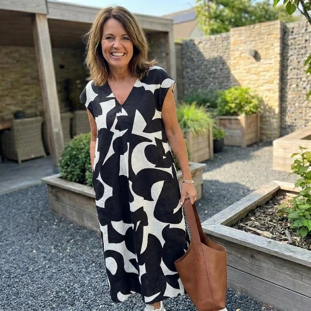 Sara | Jurk met Print en V-hals