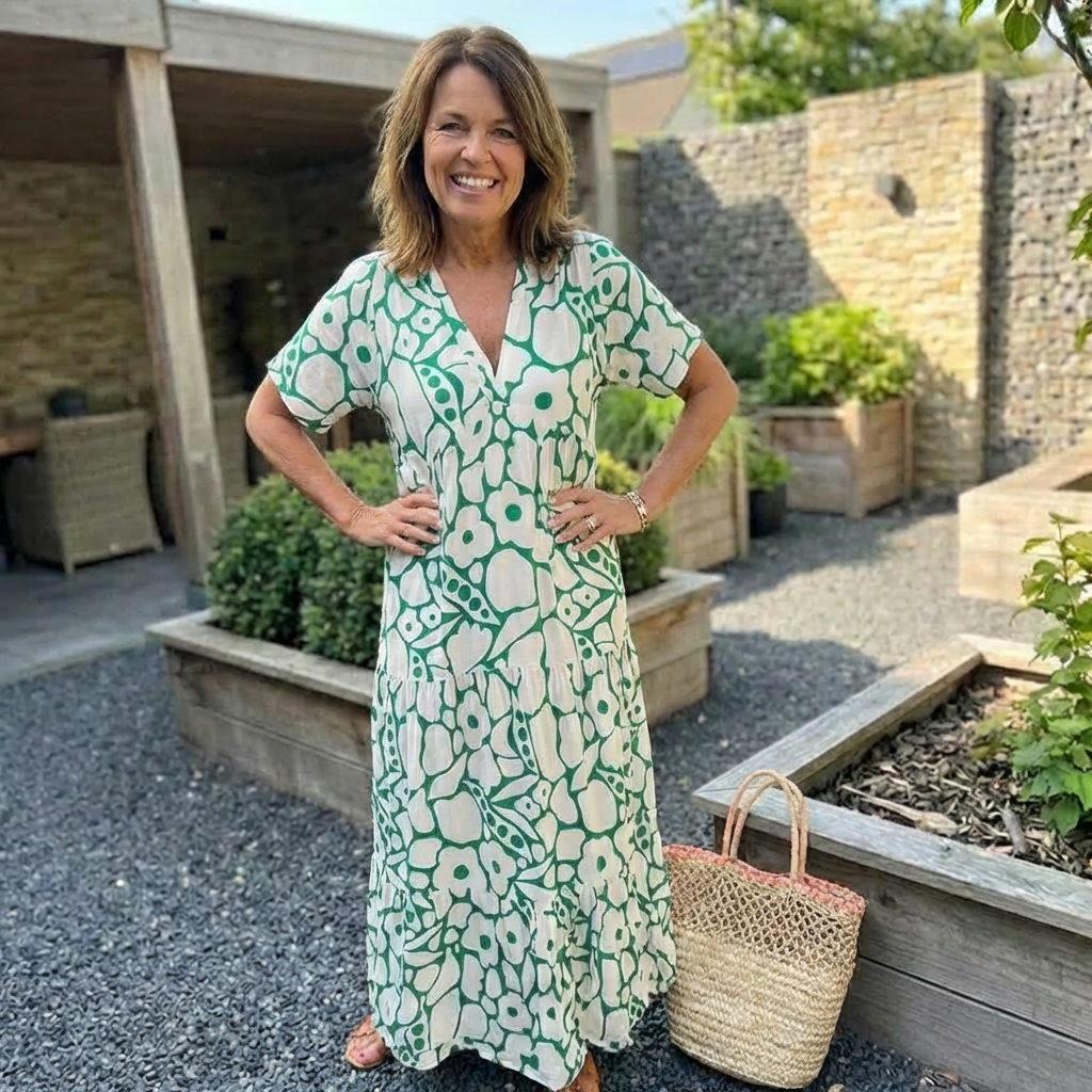 Sara | Losse Jurk met V-hals en Print