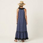 Emilia | Abito Maxi Senza Maniche con Scollo a Balze e Bordo a Contrasto