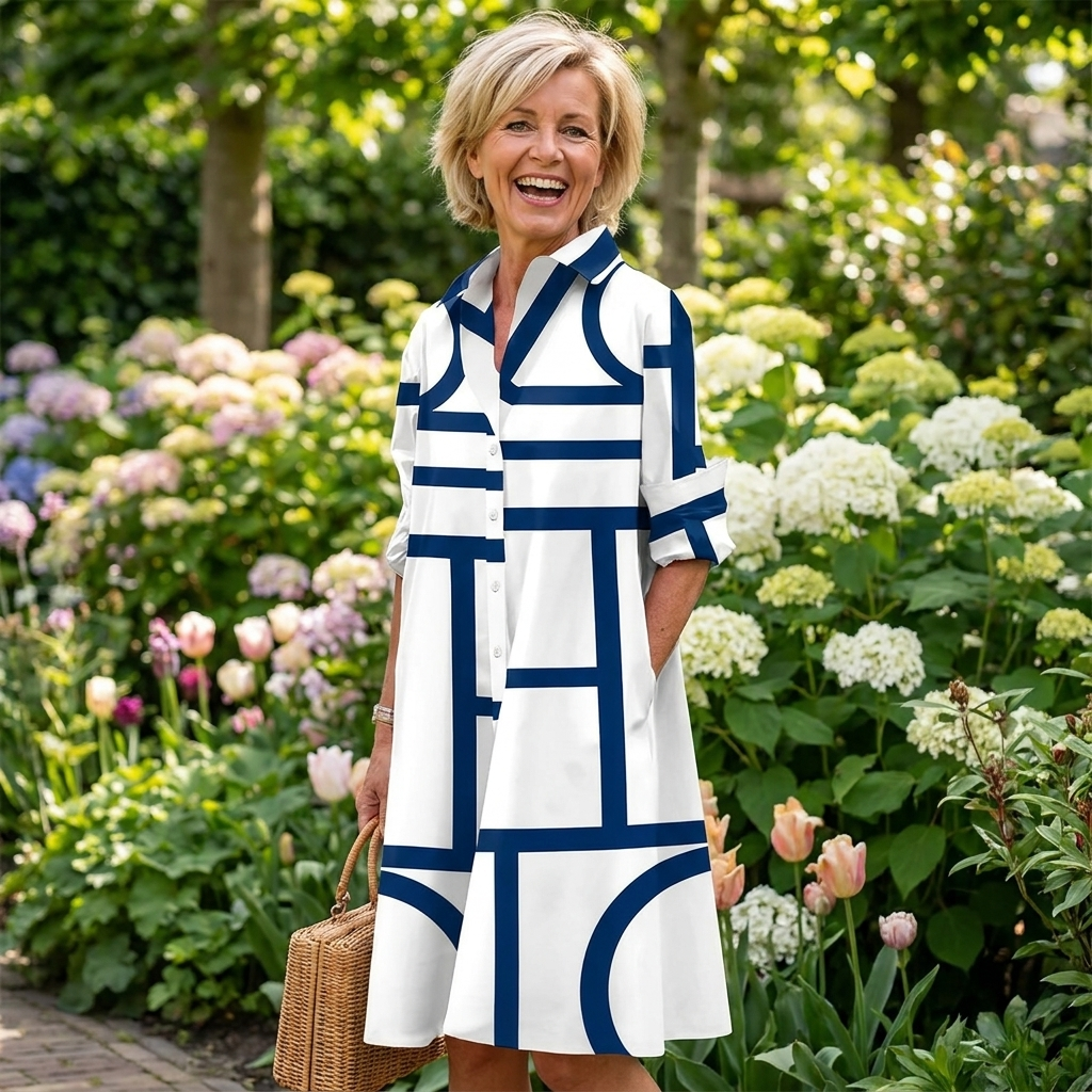 Ilsa | Jurk Met Zakken In Geometrische Print 1+1 Gratis