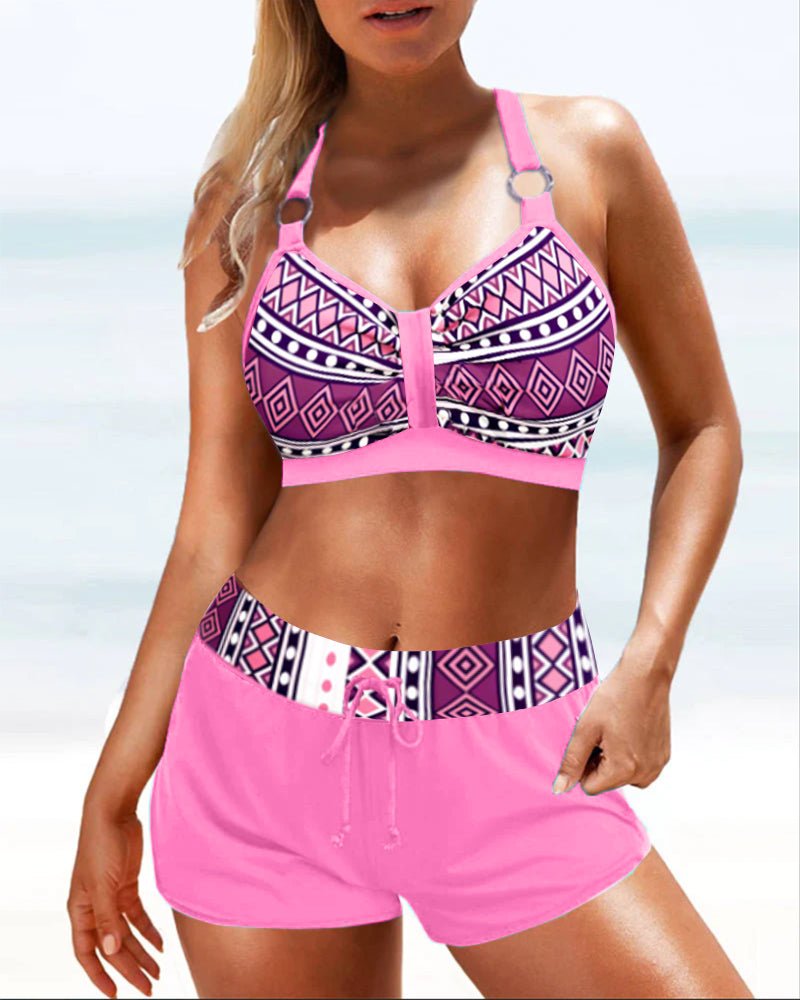 Bikini a coda alta con fantasia geometrica