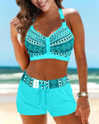 Bikini a coda alta con fantasia geometrica