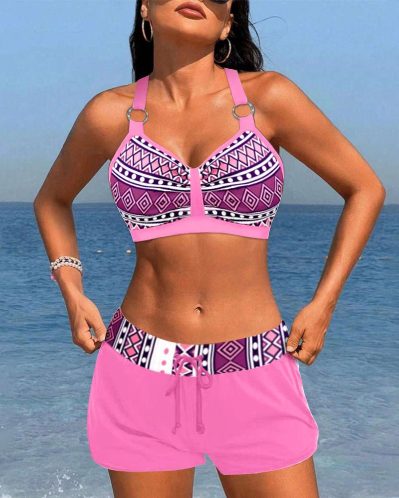 Bikini a coda alta con fantasia geometrica