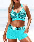 Bikini a coda alta con fantasia geometrica