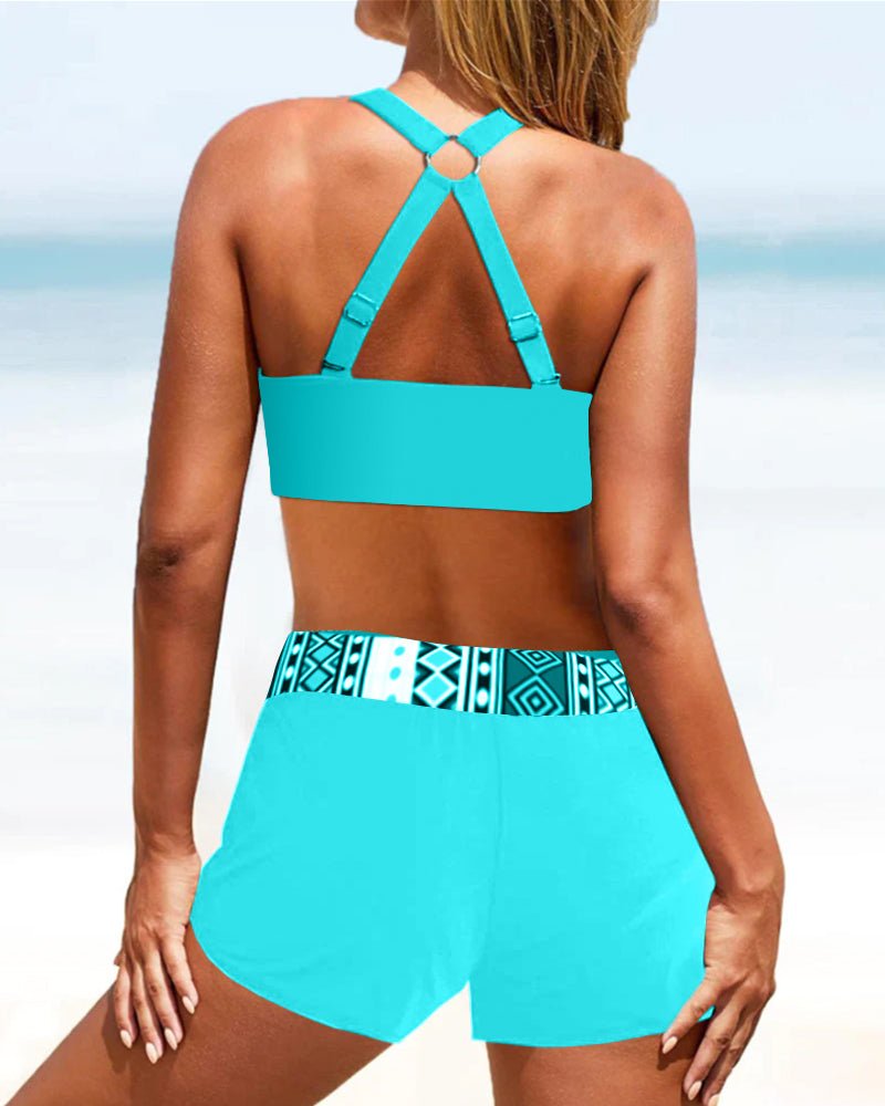 Bikini a coda alta con fantasia geometrica