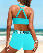 Bikini a coda alta con fantasia geometrica