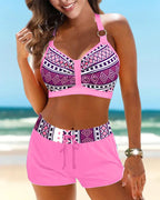 Bikini a coda alta con fantasia geometrica