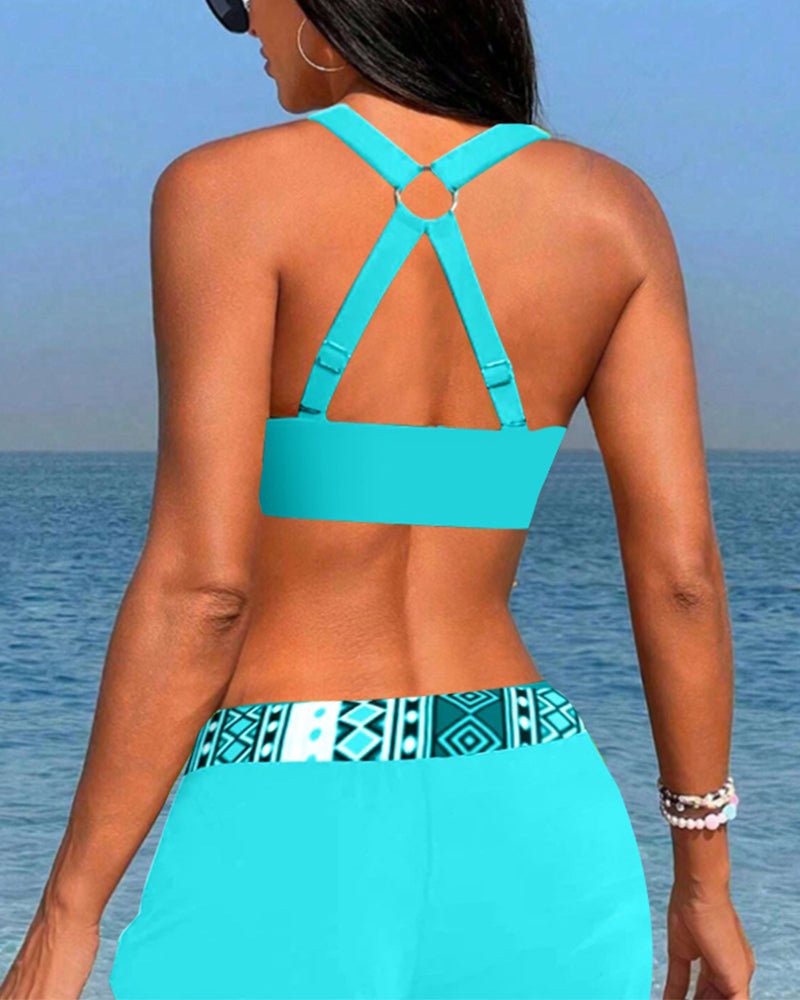 Bikini a coda alta con fantasia geometrica