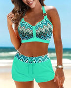 Bikini a coda alta con stampa geometrica