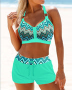 Bikini a coda alta con stampa geometrica