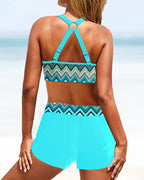 Bikini a coda alta con stampa geometrica