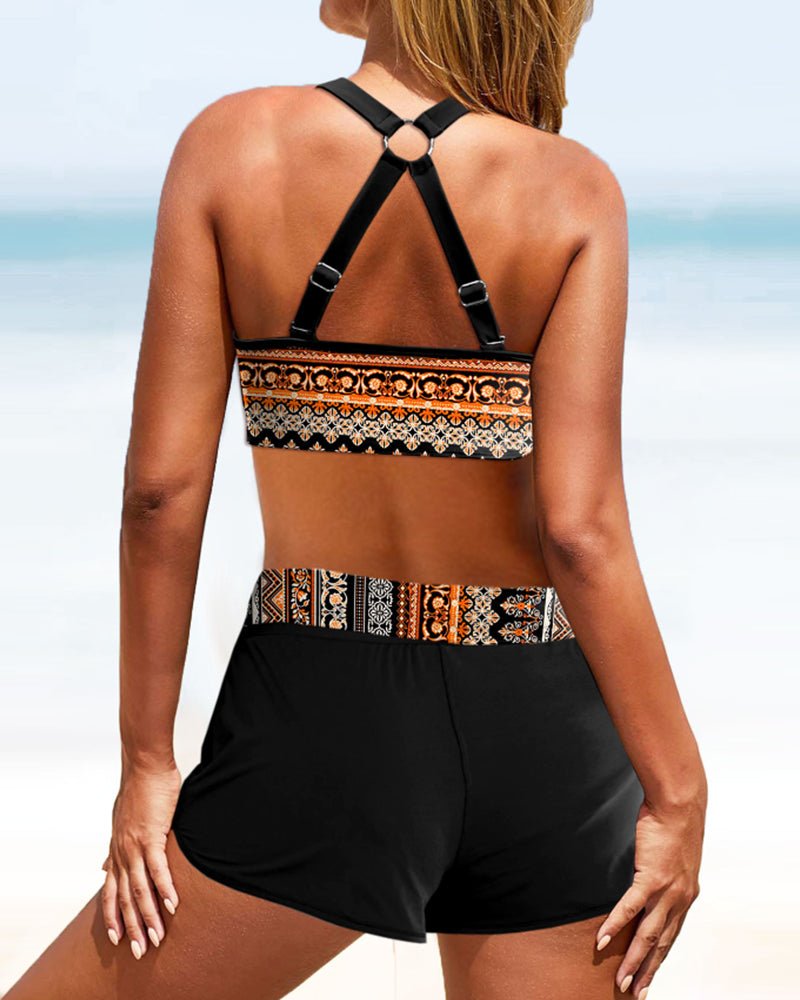 Bikini a coda alta con stampa geometrica