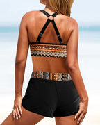 Bikini a coda alta con stampa geometrica