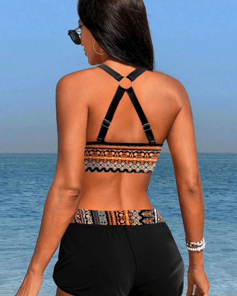 Bikini a coda alta con stampa geometrica