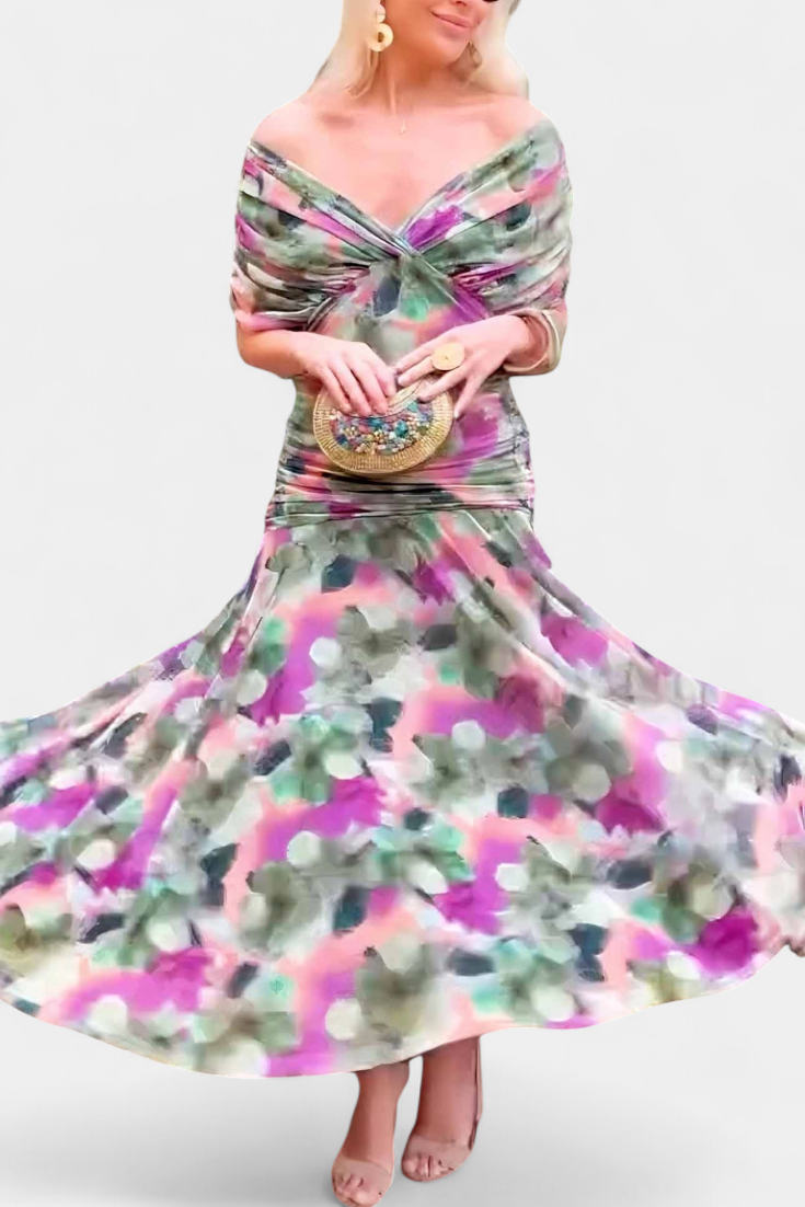 Lotte | Lange Jurk met Bloemenprint en V-halslijn