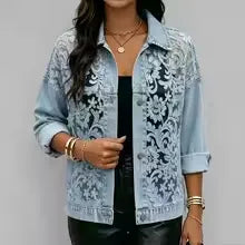 Martina | Giacca in Denim Effetto Pizzo Traforato