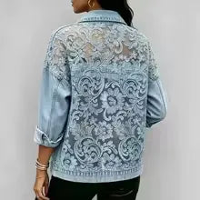 Martina | Giacca in Denim Effetto Pizzo Traforato