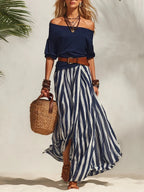 Isabella | Tweedelige Zomerset con top con spalle scoperte e Gestreepte Rok (Inclusief Riem)