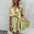 Lenne™ - Feestelijke Geel/Groenige Boho Jurk Met V-hals
