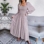 Lotte™ Elegante Beige Lange Mouwen Maxi Jurk