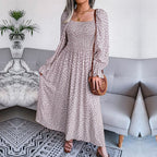 Lotte™ Elegante Beige Lange Mouwen Maxi Jurk
