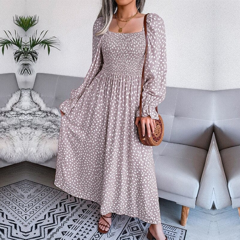 Lotte™ Elegante Beige Lange Mouwen Maxi Jurk