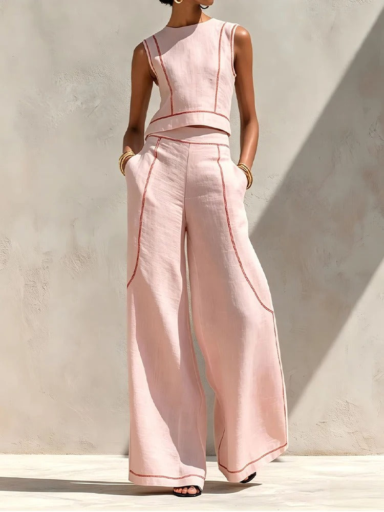 Ines | Completo Due Pezzi Pantalone Palazzo a Contrasto