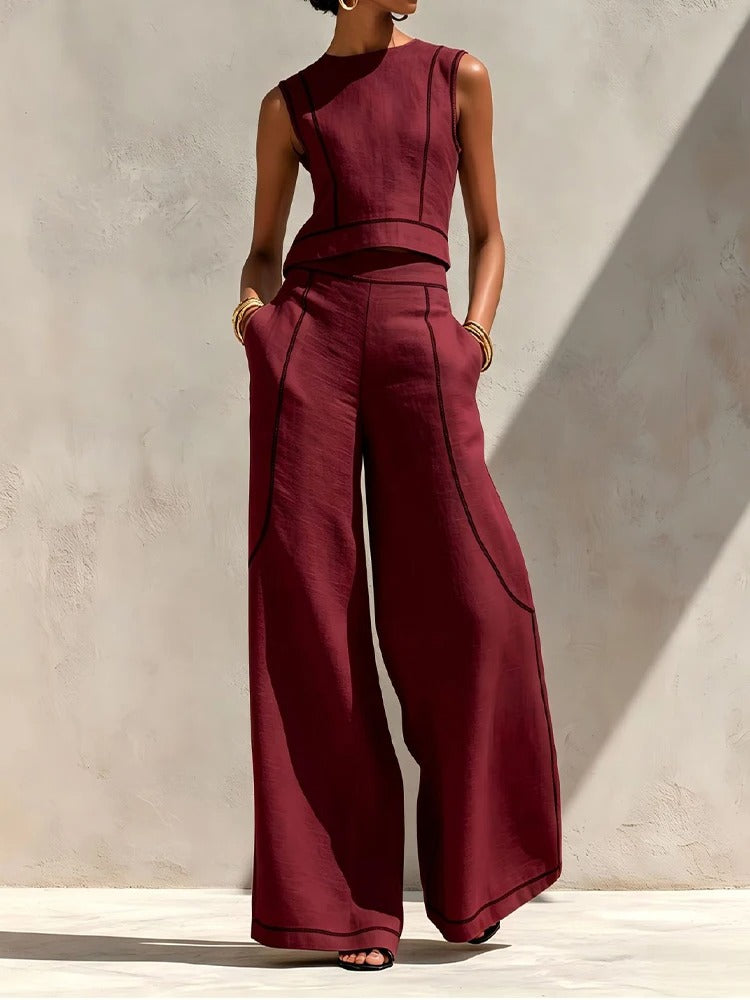 Ines | Completo Due Pezzi Pantalone Palazzo a Contrasto