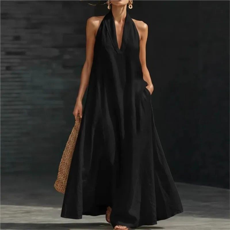 Ilenia | Abito Maxi Halter in Cotone e Lino