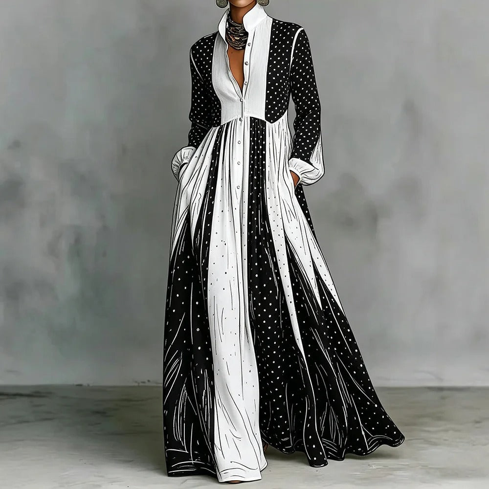 Priscilla | Abito Maxi Bicolore a Pois
