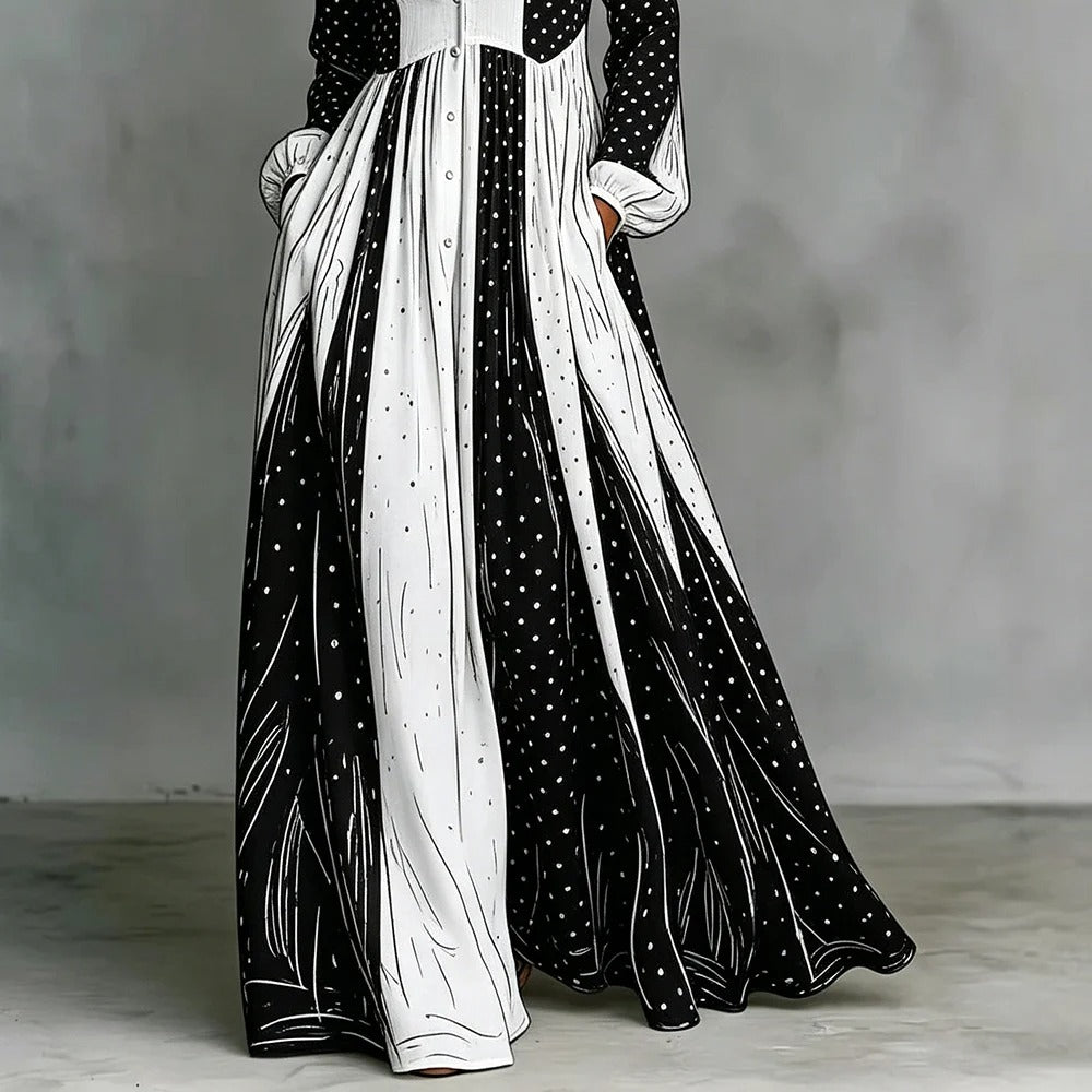 Priscilla | Abito Maxi Bicolore a Pois