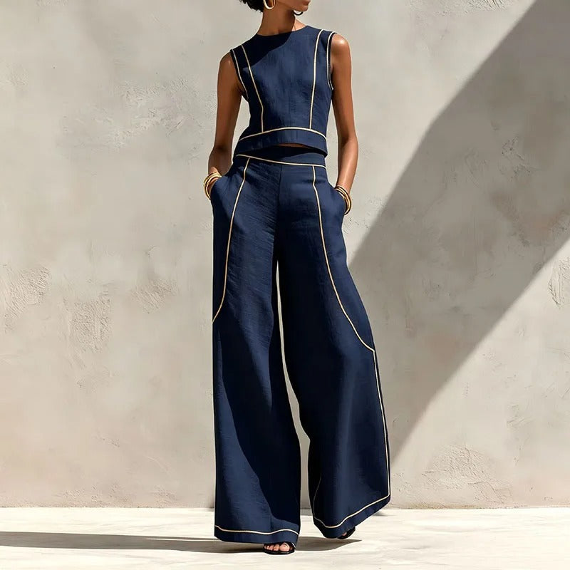 Ines | Completo Due Pezzi Pantalone Palazzo a Contrasto
