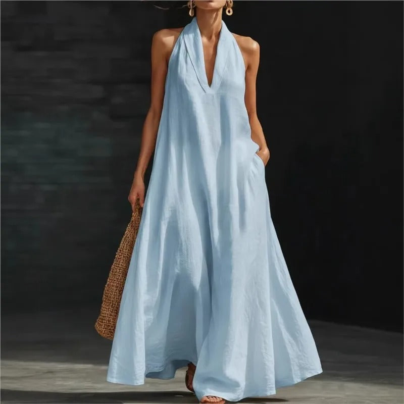 Ilenia | Abito Maxi Halter in Cotone e Lino