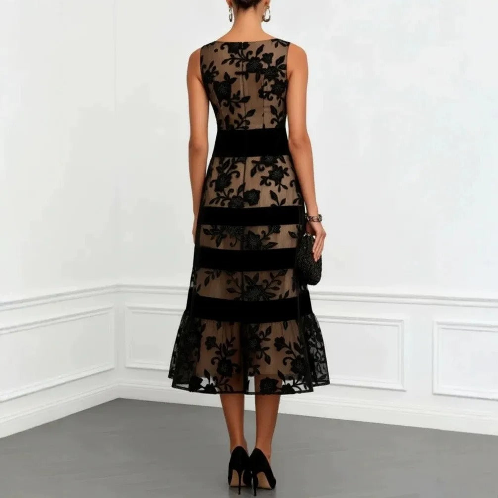 Odette | Abito Midi in Tulle Ricamato Floreale