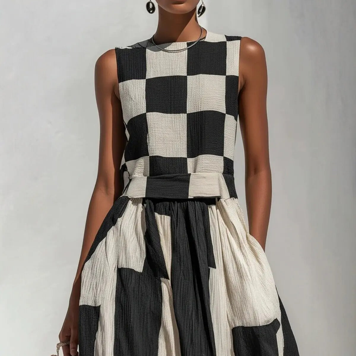 Noa | Abito Maxi Geometrico Bianco e Nero