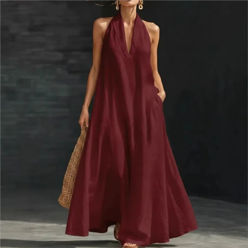 Ilenia | Abito Maxi Halter in Cotone e Lino