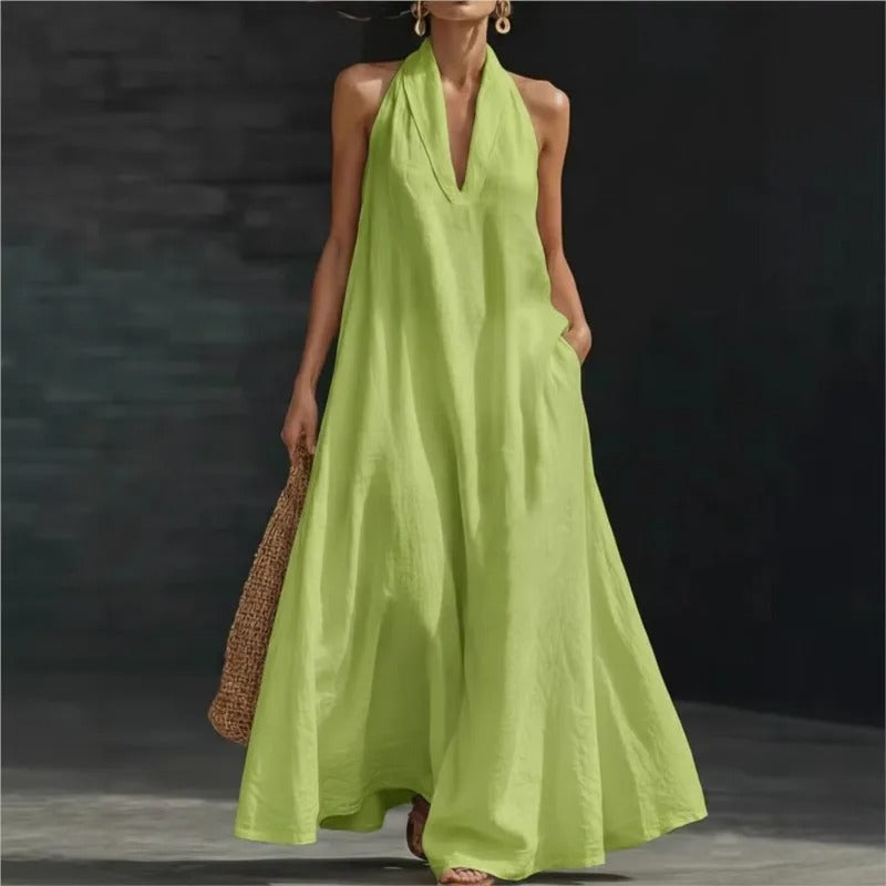 Ilenia | Abito Maxi Halter in Cotone e Lino