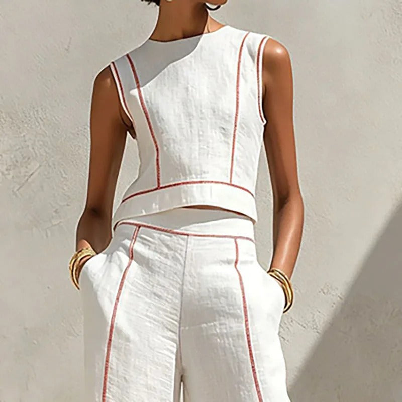 Ines | Completo Due Pezzi Pantalone Palazzo a Contrasto
