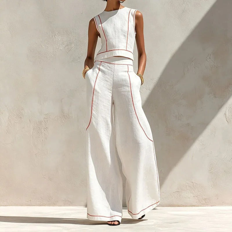 Ines | Completo Due Pezzi Pantalone Palazzo a Contrasto