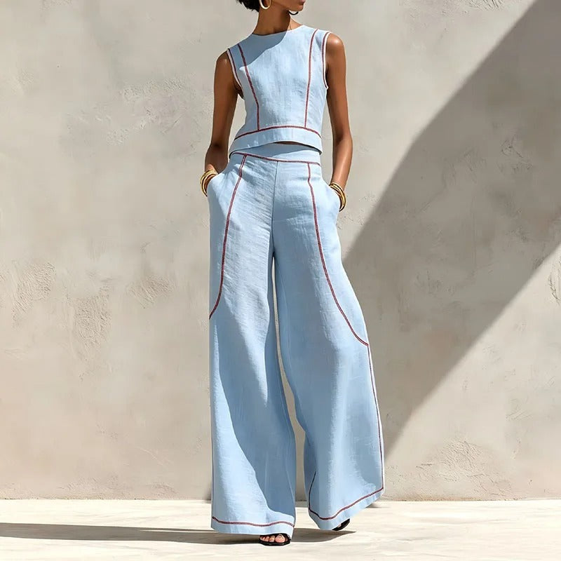 Ines | Completo Due Pezzi Pantalone Palazzo a Contrasto