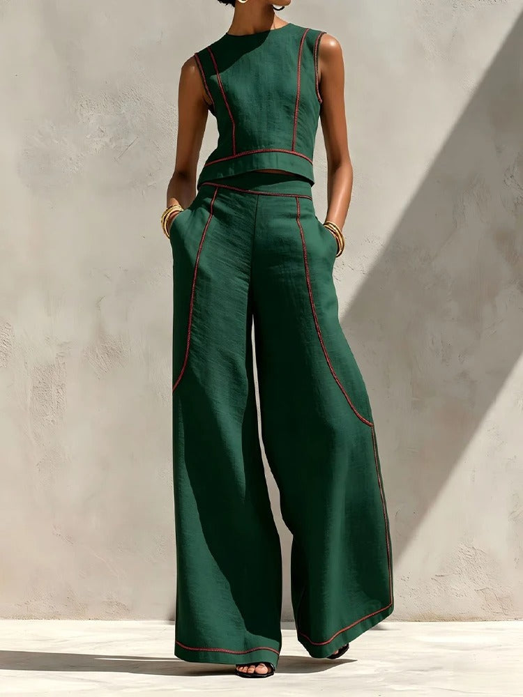 Ines | Completo Due Pezzi Pantalone Palazzo a Contrasto