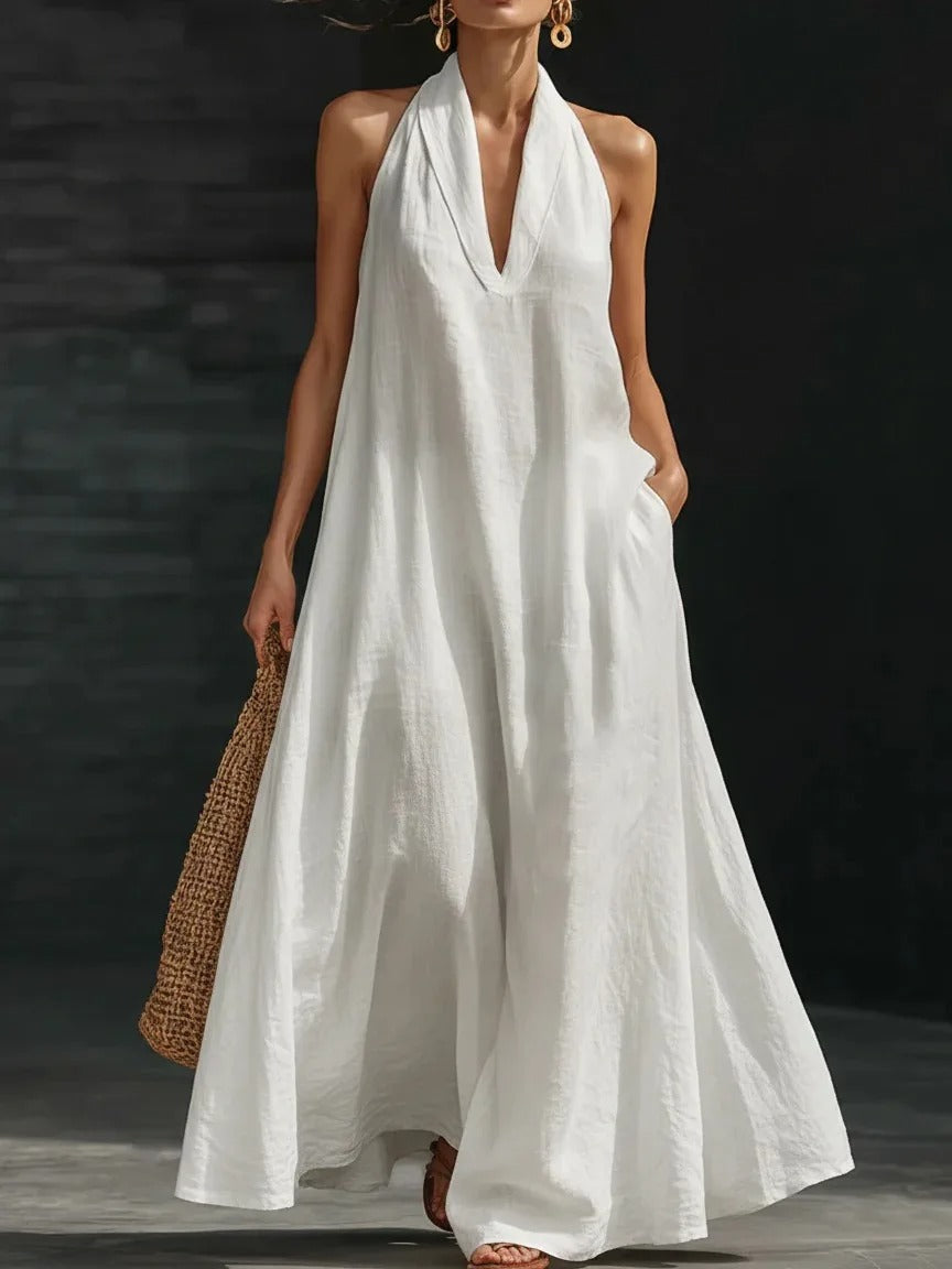 Ilenia | Abito Maxi Halter in Cotone e Lino